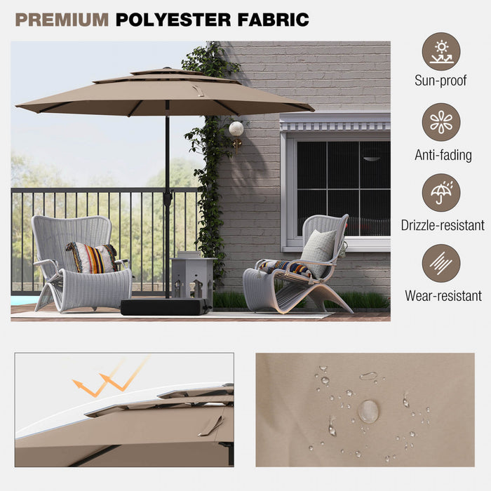 Costway 10 ft 3-tier Vented Patio Umbrella Large Market Table Umbrella Outdoor Sun Shade Brown