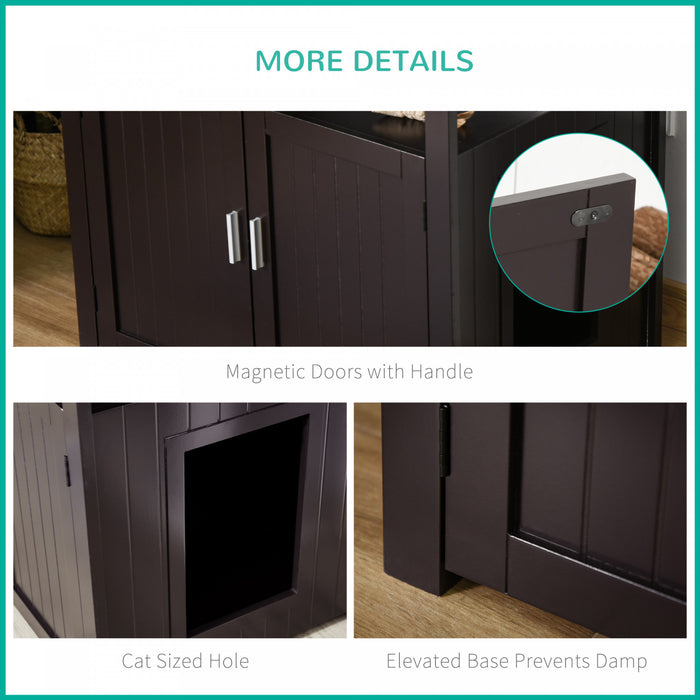Pawhut Litter Box Enclosure Cat Washroom Kitten House Furniture Nightstand End Table Hideaway Cabinet With Removable/ Adjustable Divider Magnetic Doors Brown