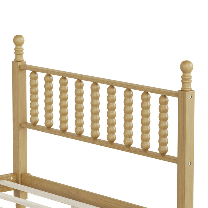 Oliver Retro Wood Platform Bed with Gourd Shaped Headboard and Sturdy Wooden Slat Support,Full Size,Natural Full Bed