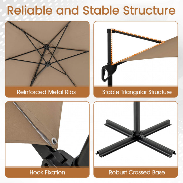 Costway 9 FT Cantilever Patio Umbrella Offset Hanging Umbrella with Vented Top for Poolside Brown