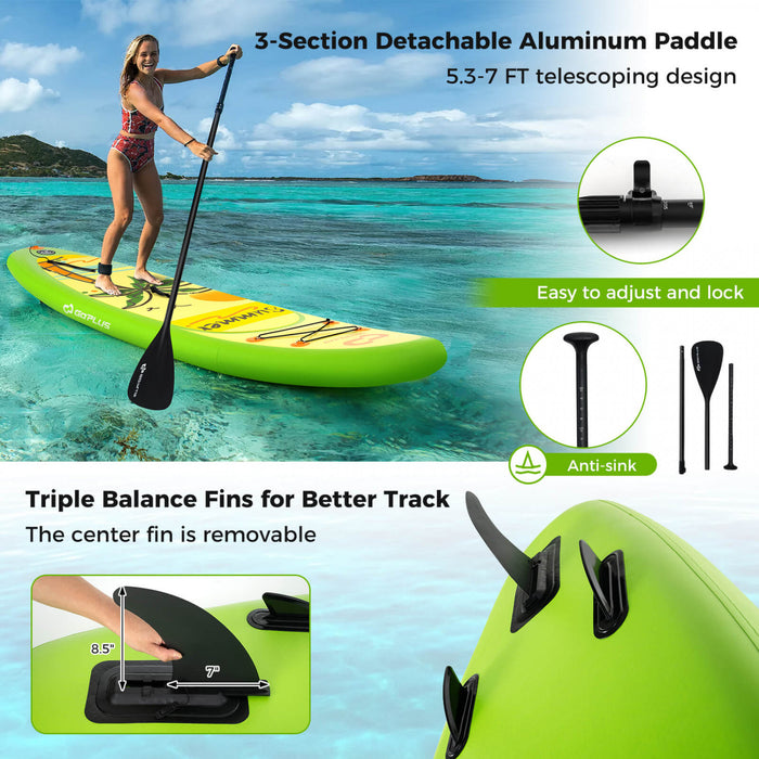 Goplus Large Inflatable Sup Board, Portable Paddle Board With 5d Rings Stand Up Paddle Board For Youth & Adult Green