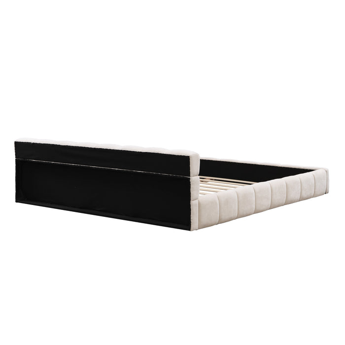 Eleanor Elegant Chenille Upholstered Bed with Checkerboard Design,King Size,Beige King Bed