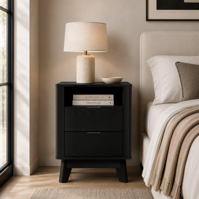 Orlen Mid-Century Modern 2-Drawer Multi-Purpose Nightstand & End Table in Black