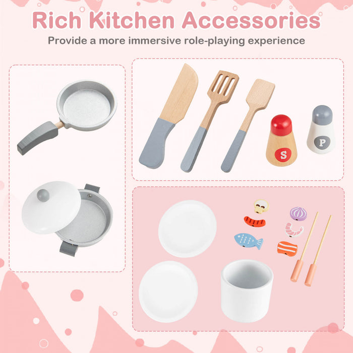 Costway Kids Chef Play Kitchen Set Toddlers Wooden Pretend Toy Playset With Range Hood