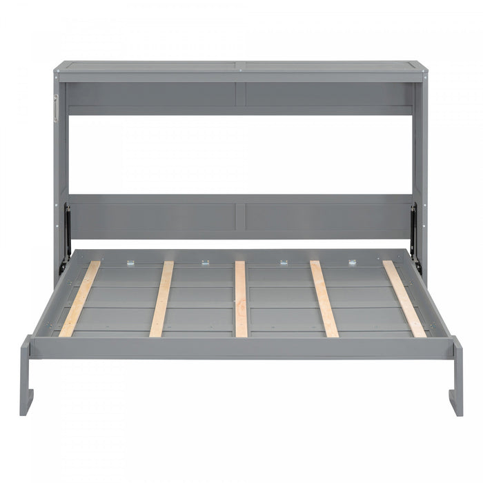 Evelyn Space-Saving Murphy Wall Bed with Foldable Cabinet Design,Full Bed,Grey