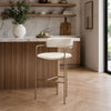 Serene Mid-Century Modern Metal Upholstered Counter Stool in Alabaster | Tabouret de comptoir moderne du milieu du siecle en metal et tissu, coloris albatre