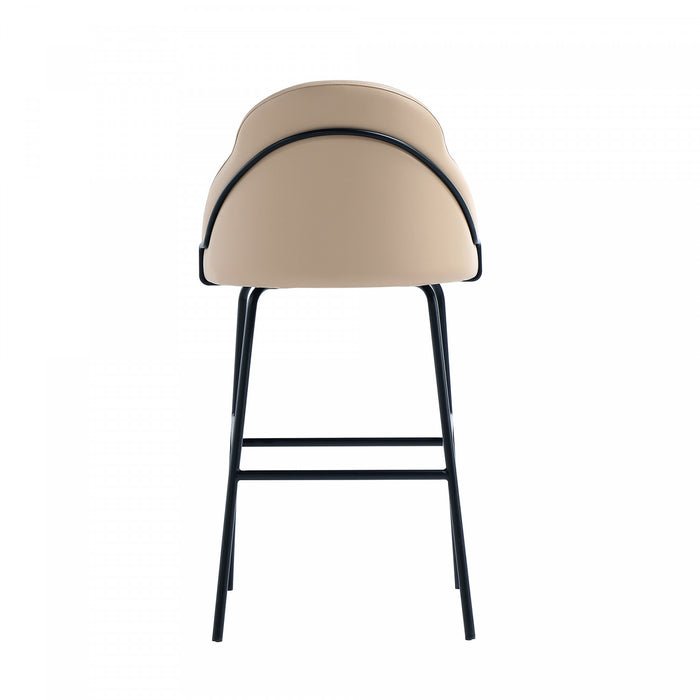 Gracie Modern Metal Upholstered Barstool in Tan and Black - Set of 2