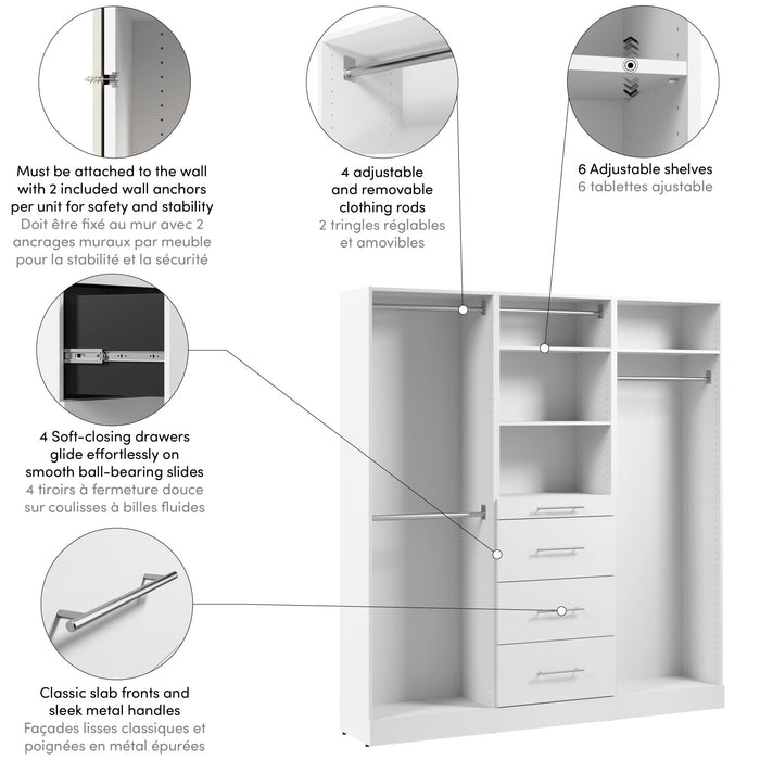 Bestar Florence 74\" Modular Reach-In Closet System with Rods and Storage - White