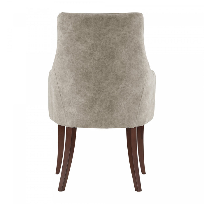 Connie Modern Wood Vegan Leather and Velvet Armchair in Taupe