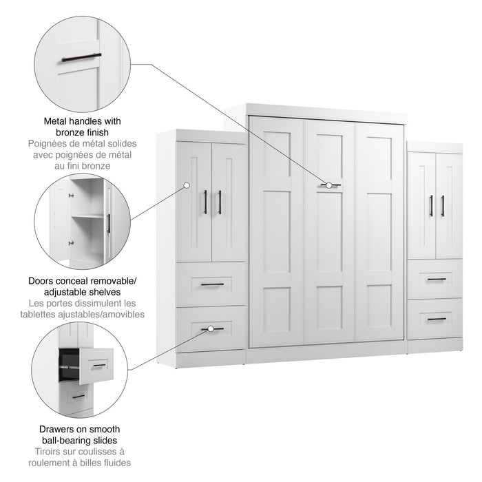 Bestar Edge Queen Murphy Bed with Wardrobes (115 W) - White