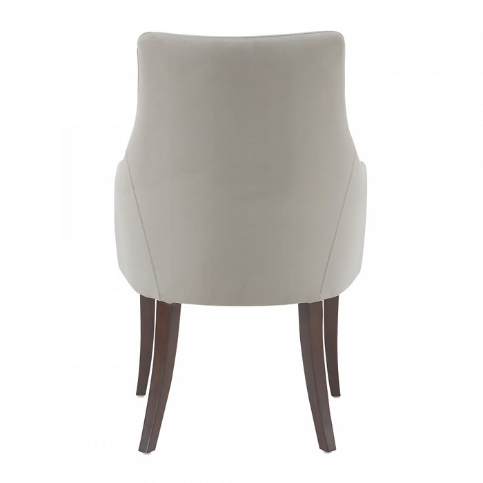 Connie Modern Wood Vegan Leather and Velvet Armchair in Light Gray