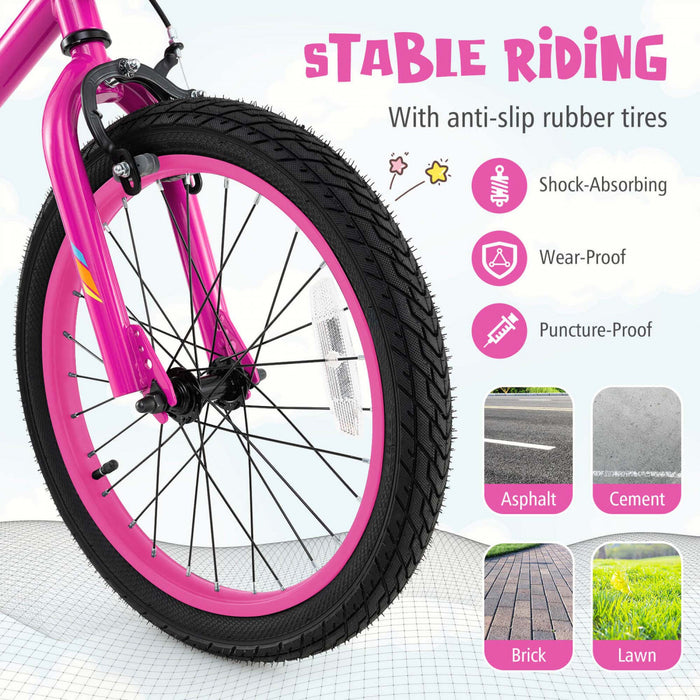 Costway 18\" Led Lighted Kids Bike With Adjustable Seat Coaster Brake Training Wheels Pink