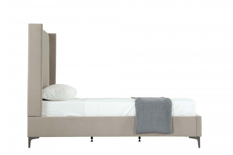 Promenade Mid-Century Modern Upholstered Velvet Twin Bed in Rustic Taupe