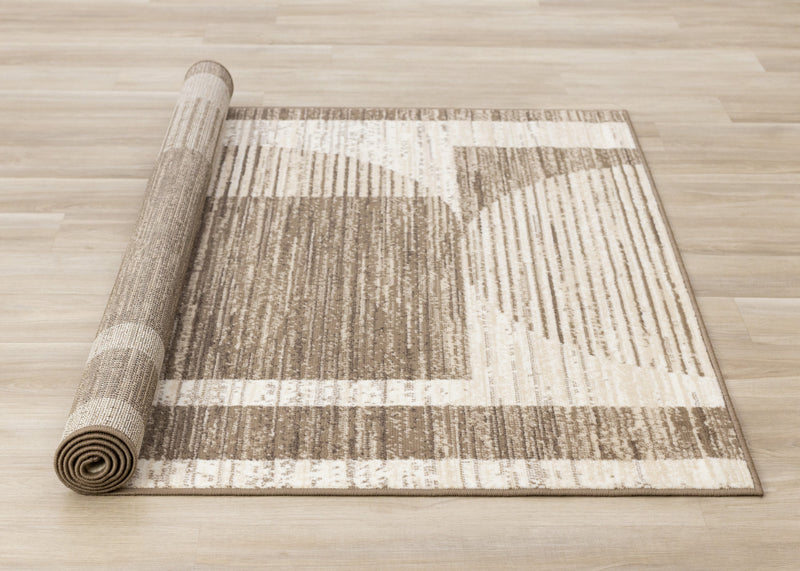 Forte Brown Beige Cream Abstract Geometric Design Area Rug - 7'9\" x 10'6\"