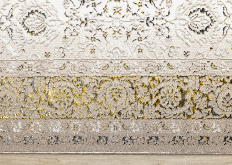 Zaris Cream Yellow Black Elegant Classic Rug, 5'3\" x 7'7\" Indoor Area Rug