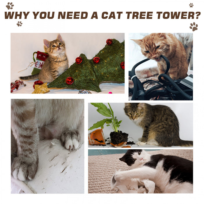 Pawhut 94\"-102\" Huge Cat Tree Ceiling High Cat Condo Scratching Post Activity Center Multi-level Play House Brown