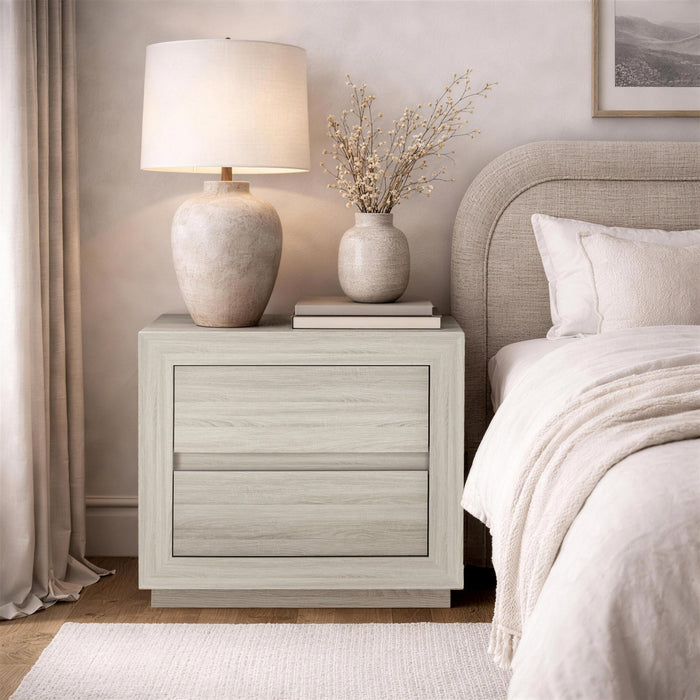 Soren Contemporary 26\" Nightstand in Whitewashed Oak (2-Drawer)