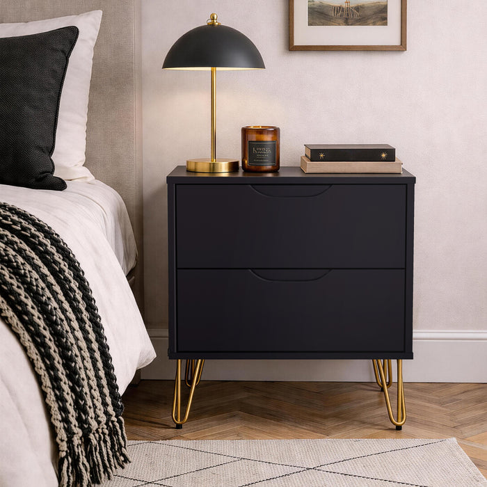 Avira Mid-Century Modern 20\" Nightstand in Black (2-Drawer)