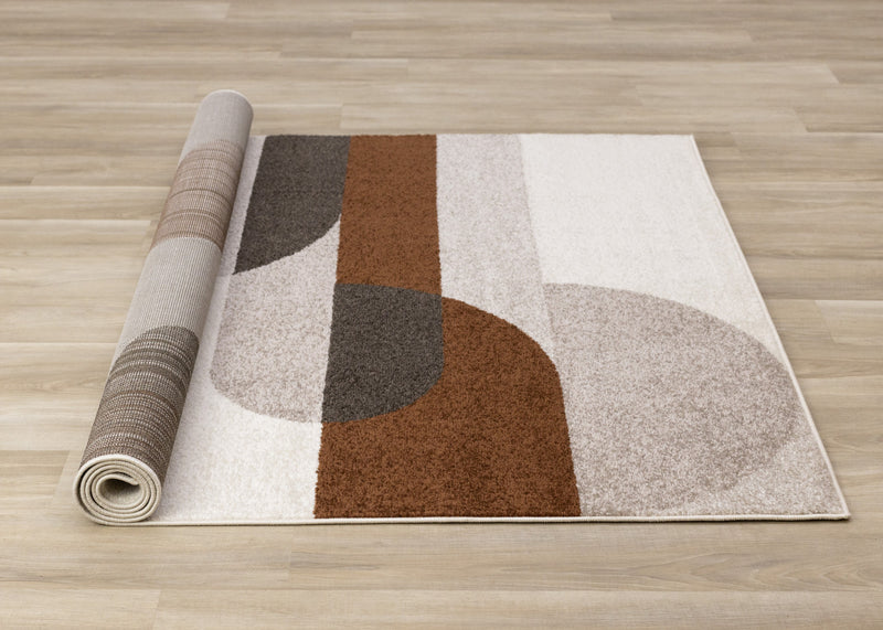 Marley Geometric Curves Taupe Oxblood Area Rug - 5'3\" x 7'7\"