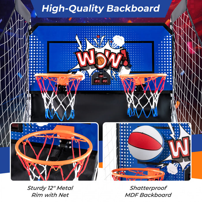 Costway Dual Shot Basketball Arcade Game With 8 Game Modes Electronic Scoring Blue