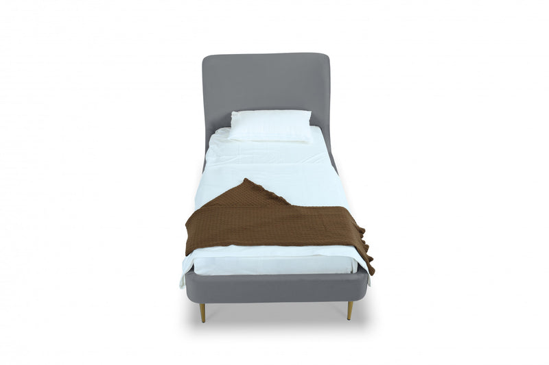 Heather Mid-Century Modern Velvet Upholstered Twin Bed in Gray and Gold