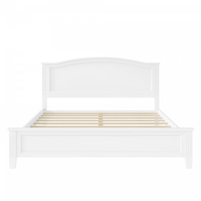 Benson Queen Size Solid Wood Platform Bed with Stylish Headboard, White