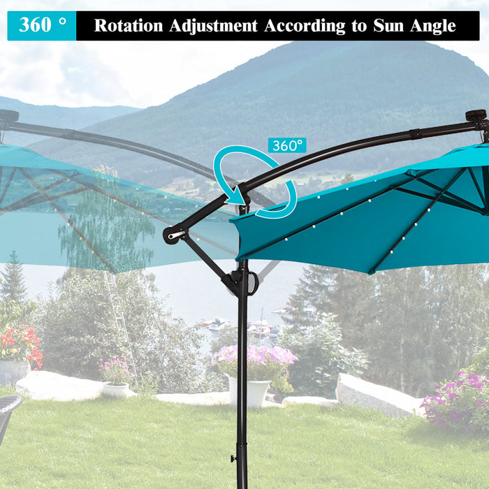 Costway 10FT Patio Offset Umbrella Solar Powered LED 360Degree Rotation Aluminum Turquoise