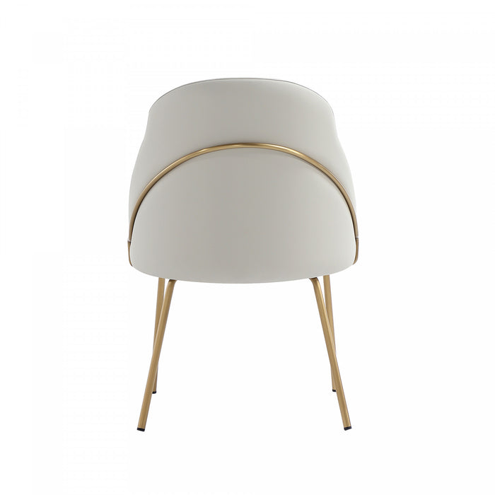 Gracie Modern Metal Vegan Leather Dining Chair in Stone Gray and Gold
