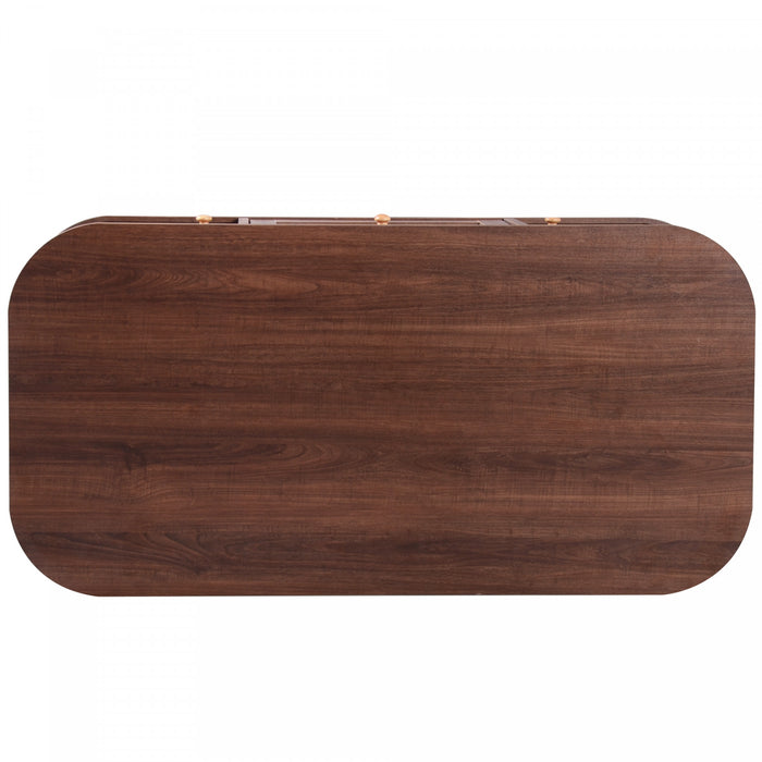 Grain 43.5 Inch Rattan Coffee Table with Sliding Doors, Drawers and Solid Wood Legs, Wood