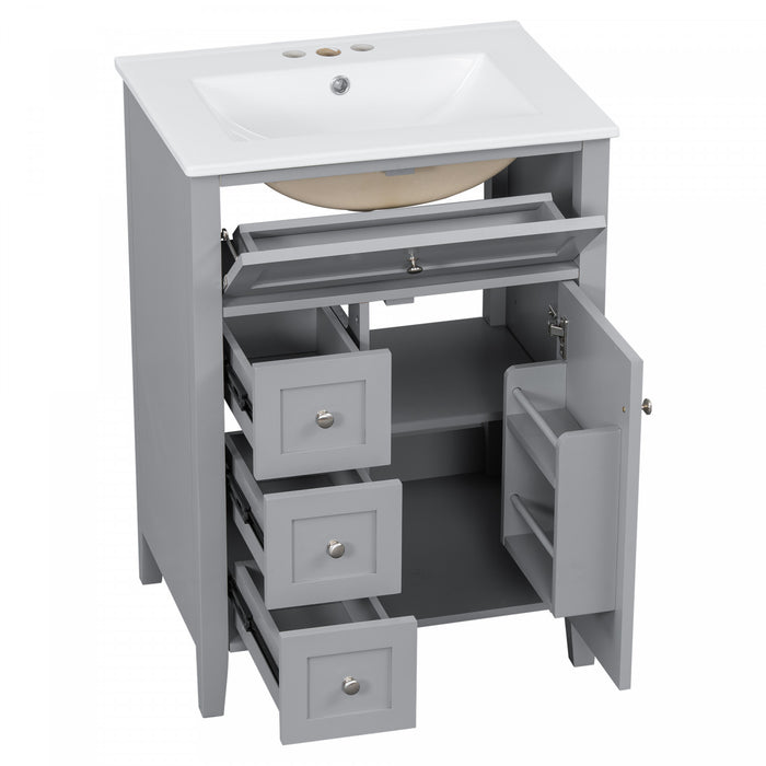 Scott 24\" Bathroom Vanity with Ceramic Sink and Rubberwood Legs, Grey