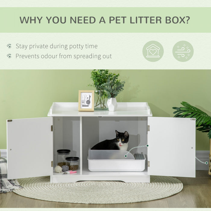 Pawhut Hidden Litter Box Enclosure Cat Furniture With Storage, Adjustable Divider, Indoor Pet House Side Table, White