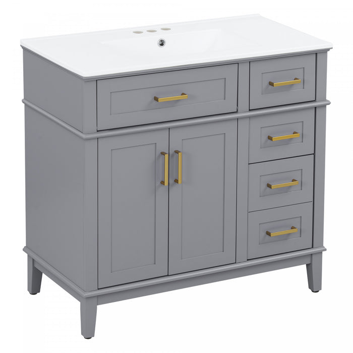 Ethan Solid Wood Bathroom Vanity with Ceramic Sink and Smart Storage, Grey
