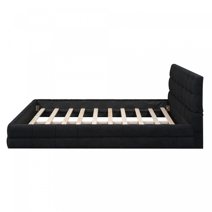Emma Modern Upholstered Platform Bed with Comfortable Solid Wood,Queen Size,Black Queen Bed
