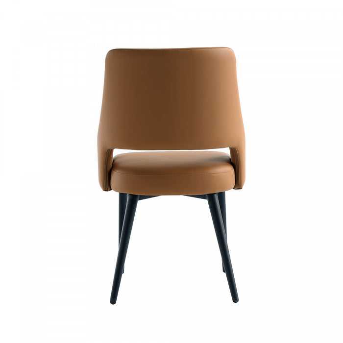 Tremont Modern Metal Vegan Leather Dining Chair in Saddle