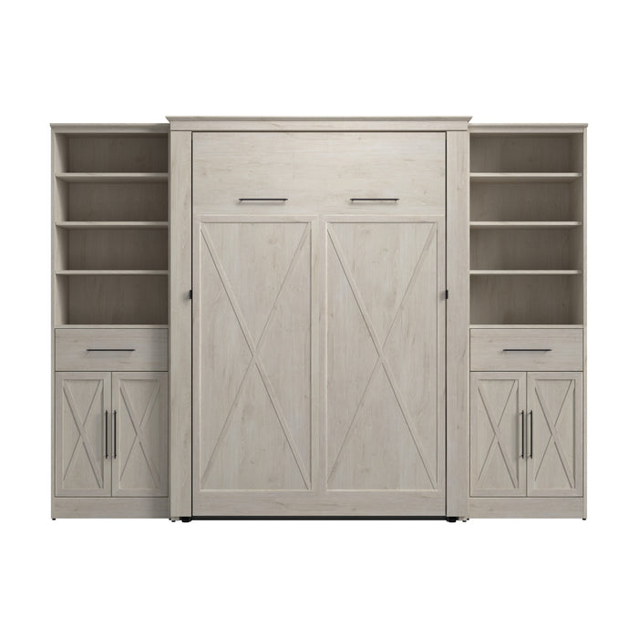 Bestar Key West Full Murphy Bed & Closet Organizers with Doors & Drawers (113 W) - Linen White Oak