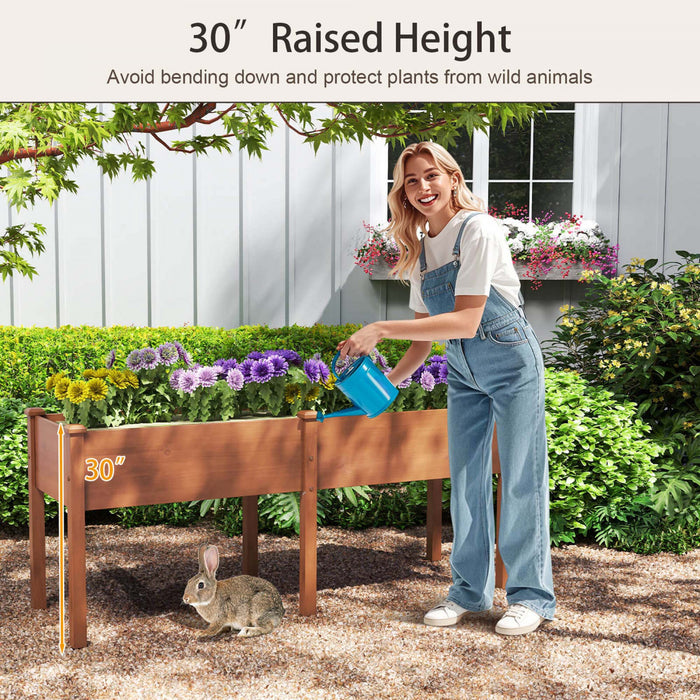 Costway Raised Garden Bed Elevated Fir Wood Planter Box With 2 Large Planting Areas Brown