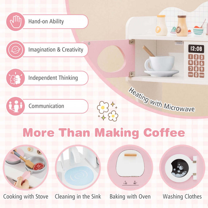 Costway Wooden Kids Kitchen Playset Pretend Play Kitchen With Coffee Maker & Microwave