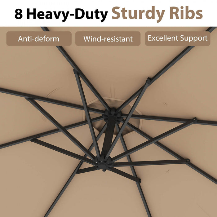Costway 10 FT Patio Offset Umbrella w/8 Ribs Cross Base Tilt Brown