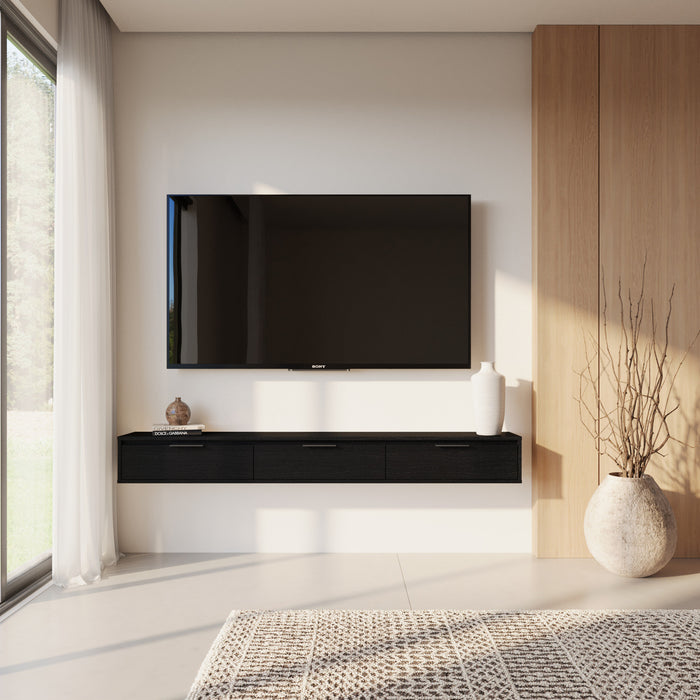 Nordika Slim 72\" Wall-Mounted TV Stand with 3 Storage Cabinets - Black