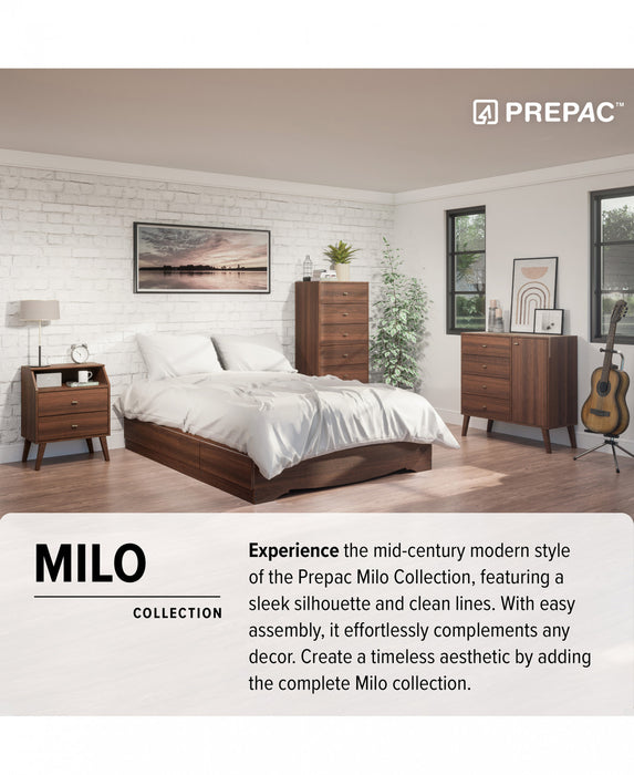 Milo Mid-Century Modern Bookcase with 6 Shelves, 2 Doors & Brushed Brass-Finished Knobs - Cherry