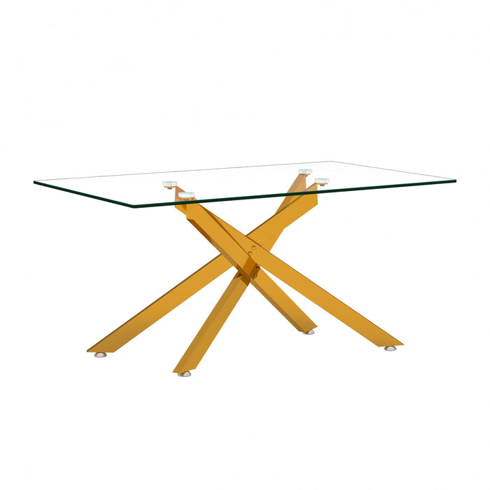 Olivia 39.37\" Rectangular Glass Coffee Table with Stylish Metal Legs,Gold