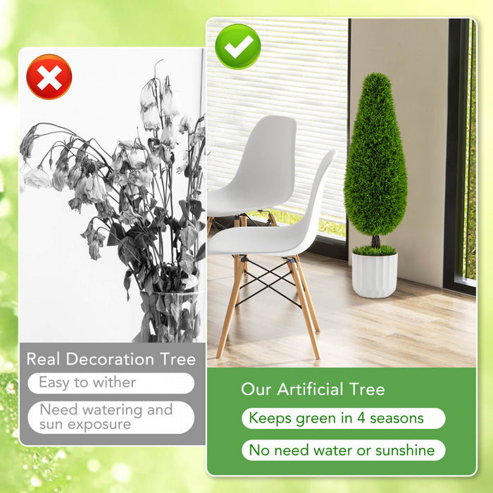 Costway 2 Pack Artificial Cedar Plant 3 Ft Potted Teardrop Shaped Bush With Premium Pe Leaves