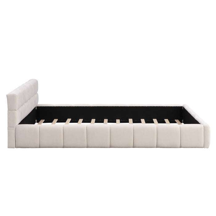 Eleanor Elegant Chenille Upholstered Bed with Checkerboard Design,Queen Size,Beige Queen Bed