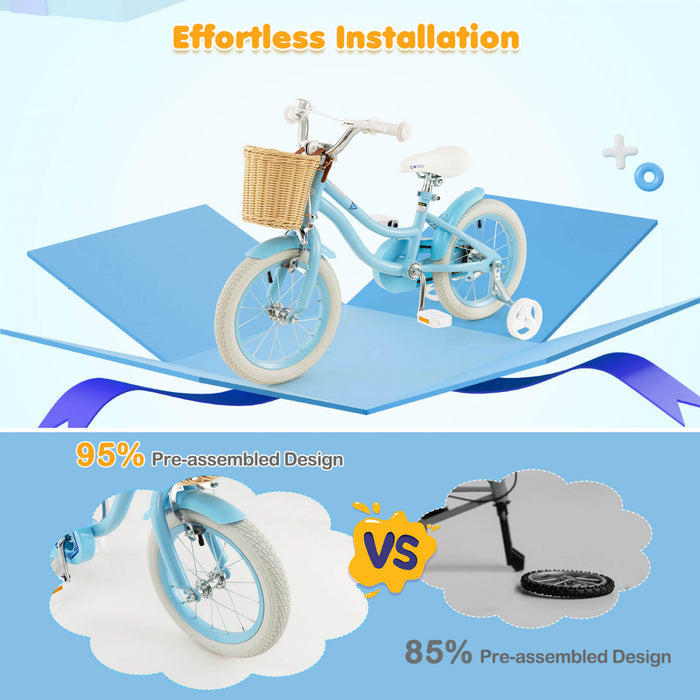 Prorider 14\" Kid's Bike With Training Wheels Adjustable Handlebar Seat Handbrake Blue