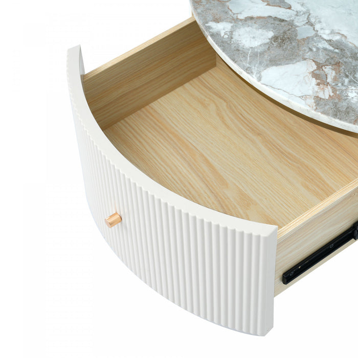 Nelson 31.5\" Modern Round Coffee Table With 2 Storage Drawers, Off White