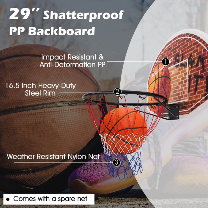 Costway Wall Mounted Fan Backboard With 2 Nets Basketball Hoop And Rim Outdoor Indoor Sports