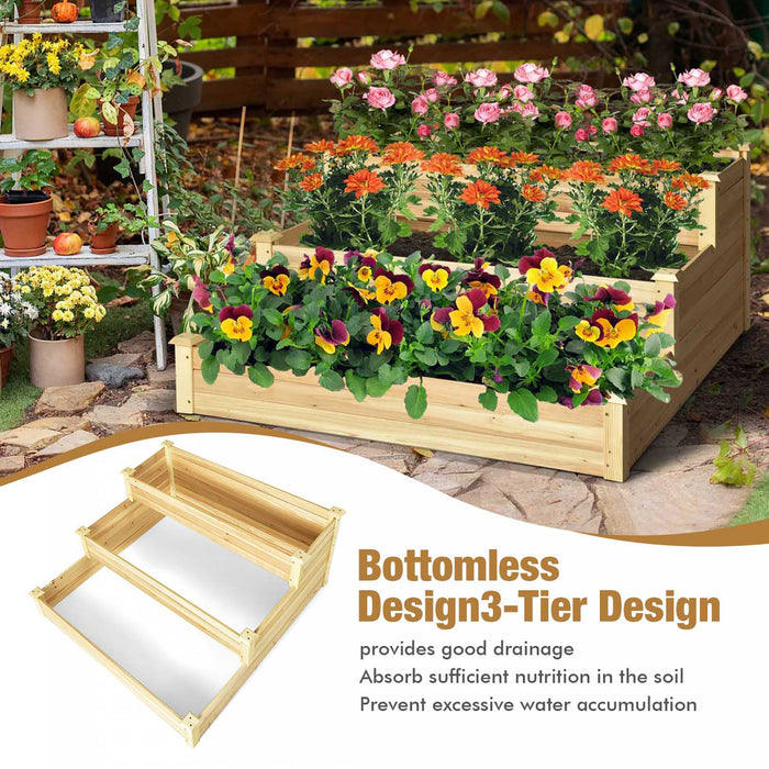 Costway 3-tier Raised Garden Bed Wood Planter Kit For Flower Vegetable Herb 48x 48x 22in