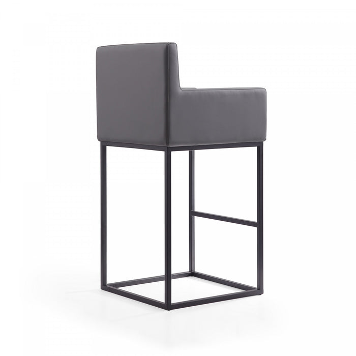 Ambassador Mid-Century Modern Metal Upholstered Barstool in Gray - Set of 2 Bar Stool