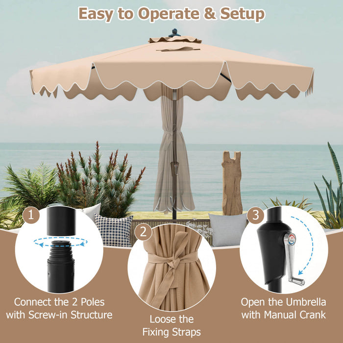 Costway 9 FT Patio Umbrella 2-Tier Market Table Umbrella with Sun-Protective Canopy Brown