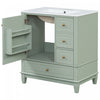 Emma 30" Solid Wood Bathroom Vanity with Ceramic Sink and Soft-Close Door, Green | Emma Meuble-lavabo en bois massif de 30" avec vasque en ceramique et porte a fermeture douce, Vert